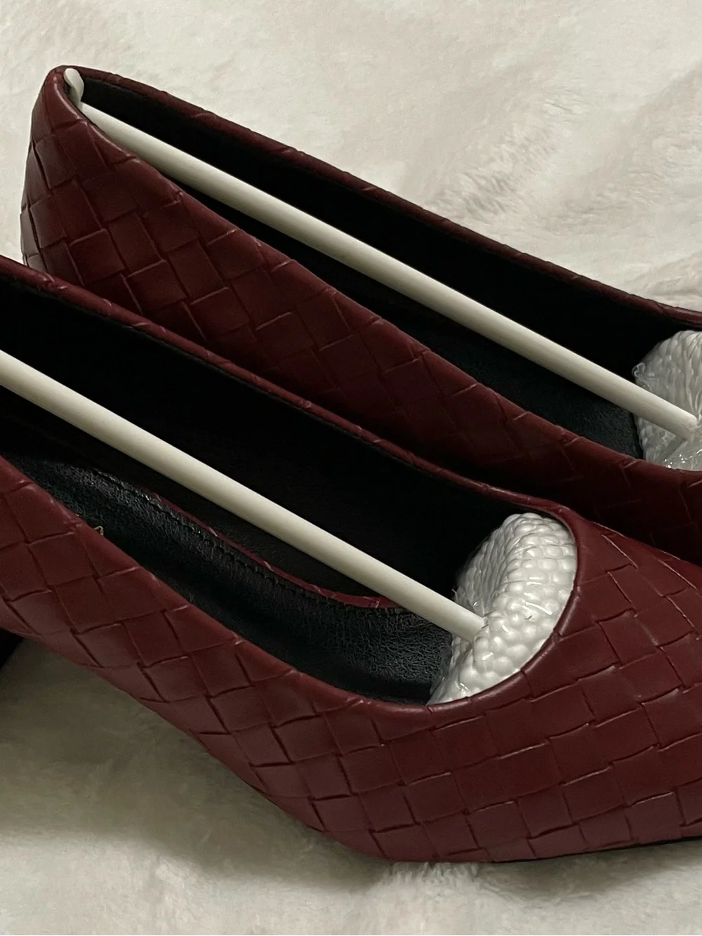 Woven Square-Toe Burgundy Women’s Flats